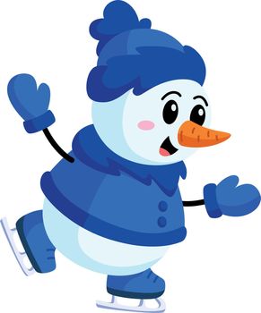 Happy snowman ice skating. Cartoon winter mascot