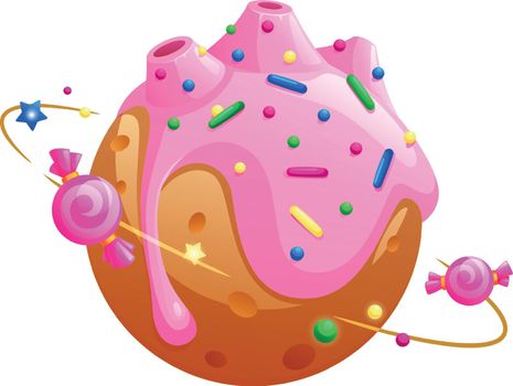 Sweet cartoon planet. Space candy orbit cupcake