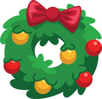 Christmas wreath icon. Green cartoon winter holiday decoration