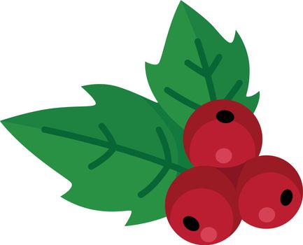 Holly plant. Cartoon christmas red berry decoration