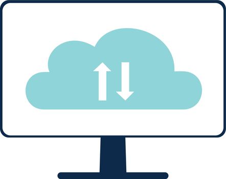 Cloud syncronization sign on computer display. Backup symbol