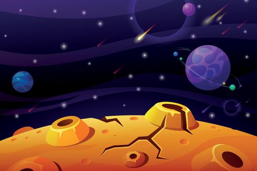 Fantasy planet landscape. Cartoon space game background