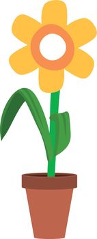Flower in pot icon. Yellow blooming plant. Cartoon nature