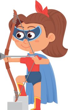 Girl in superhero costume. Brave archer kid character