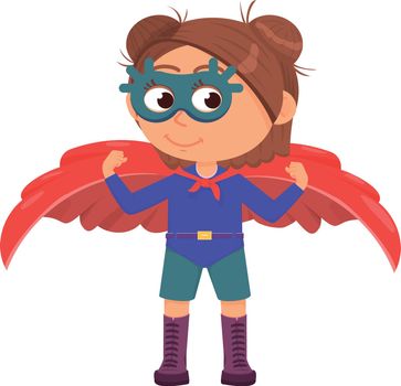 Girl in superhero mask. Kid dream power character