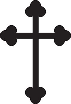 Budded cross black silhouette. Latin holy symbol