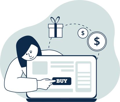 Online shopping concept. Woman buy gift on website