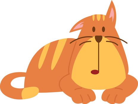Lying cat with funny face expression. Cute cartoon kitten