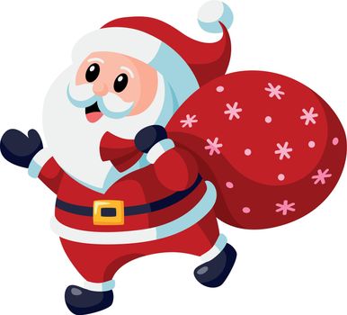 Cartoon santa with big sack. Happy holiday mascot