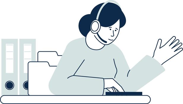 Customer service worker icon. Woman talking in headset