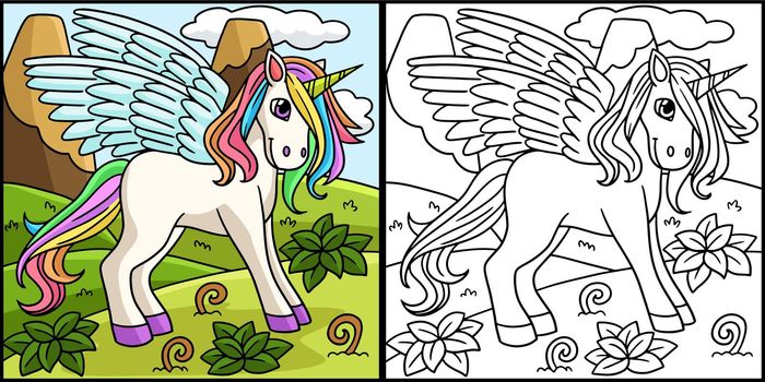 Standing Unicorn Coloring Page Illustration