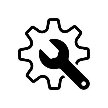 Cogwheel and wrench vector icon illustration