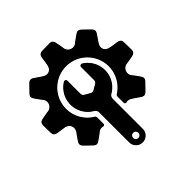 Cogwheel and wrench vector icon illustration