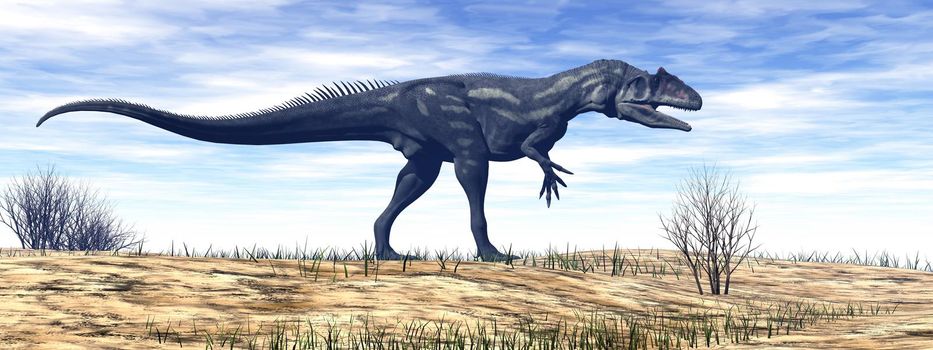 Allosaurus dinosaur in the desert - 3D render