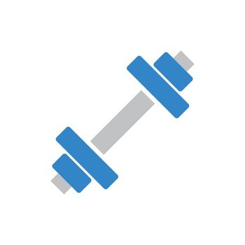Blue dumbbell icon. Strength training tools. Vector.