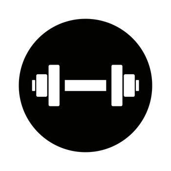 Dumbbell icon in a black circle. Strength training. Vector.