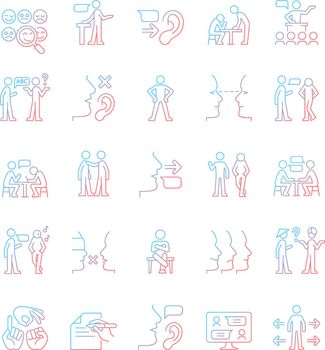Communication channel gradient linear vector icons set