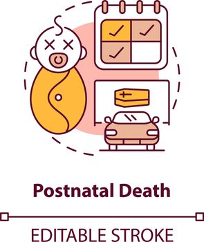 Postnatal death concept icon. Death of newborn abstract idea thin line illustration. Statutory maternity leave in case of neonatal loss. Vector isolated outline color drawing. Editable stroke