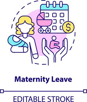 Maternity leave concept icon. Maternity rights and allowance abstract idea thin line illustration. Paid parental leave for newborn care. Vector isolated outline color drawing. Editable stroke