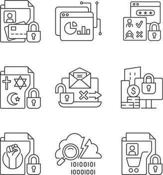 Personal information linear icons set