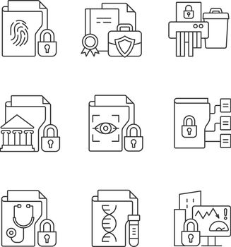 Confidential information types linear icons set