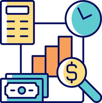 Financial management RGB color icon. Planning business budget. Financial literacy. Company audit. Understanding finance and economy. Isolated vector illustration. Simple filled line drawing