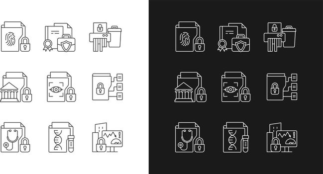Confidential information types linear icons set for dark and light mode