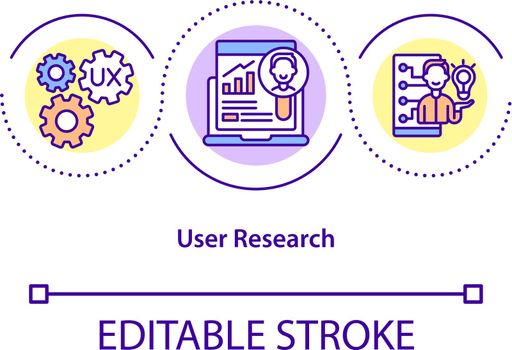 User research concept icon. Target users observation abstract idea thin line illustration. Understanding consumer behaviors and needs. Vector isolated outline color drawing. Editable stroke
