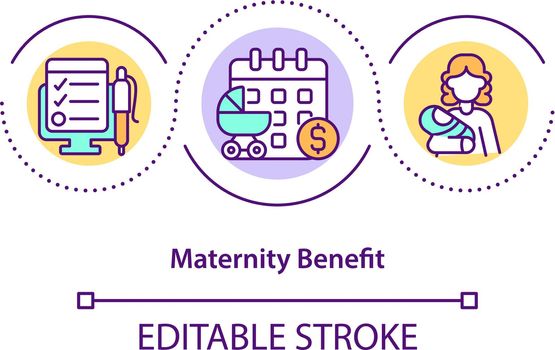 Maternity benefit concept icon. Claim for allowance abstract idea thin line illustration. Statutory paid maternity leave from work. Vector isolated outline color drawing. Editable stroke