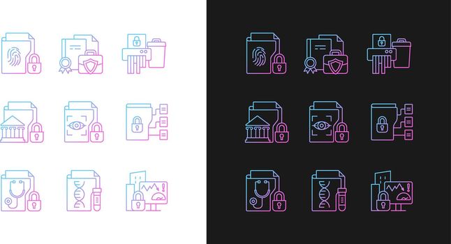 Confidential information types gradient icons set for dark and light mode