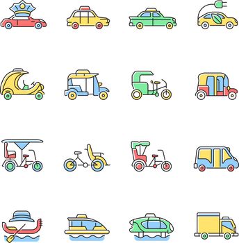 Taxi types RGB color icons set