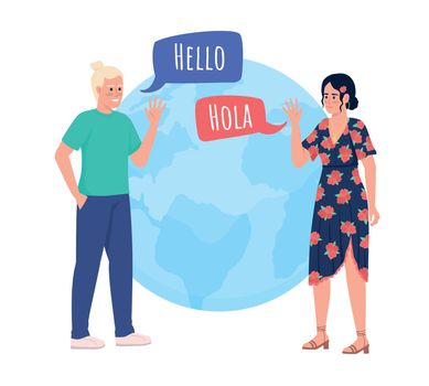 Language partnership 2D vector isolated illustration