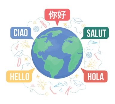 Multilingual world 2D vector isolated illustration