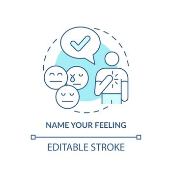 Name your feeling turquoise concept icon