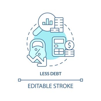 Less debt turquoise concept icon