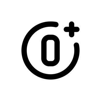 0 plus sign. Zero. Age restrictions, censorship and parental control. Icon for content, movies, food and toys. Vector EPS 10