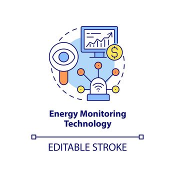 Energy monitoring technology concept icon. Energy strategy part abstract idea thin line illustration. Power measurement. Isolated outline drawing. Editable stroke. Arial, Myriad Pro-Bold fonts used