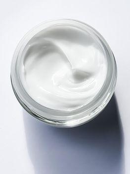 Face cream moisturiser jar as product sample on white background, beauty and skincare, cosmetic science
