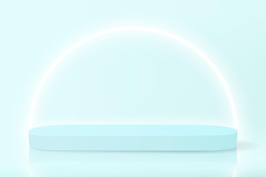 Minimalistic banner with empty podium for product showcase with neon lighting in pastel colors