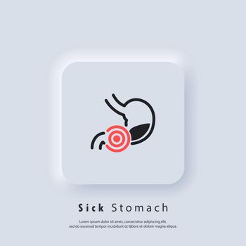 Stomachache icon. Healthy stomach icons. Sick stomach logo. Stomach ache sign. Gastrointestinal icon. Vector. UI icon. Neumorphic UI UX white user interface web button. Neumorphism