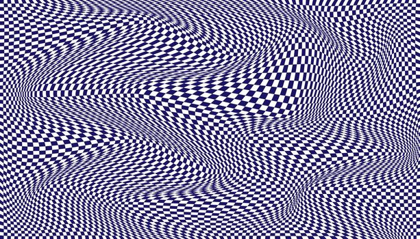 Blue and white distorted checkered background