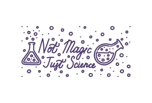 Chemistry is not magic, it is just science. Chemistry banner with lettering. Vector illustration in doodle style