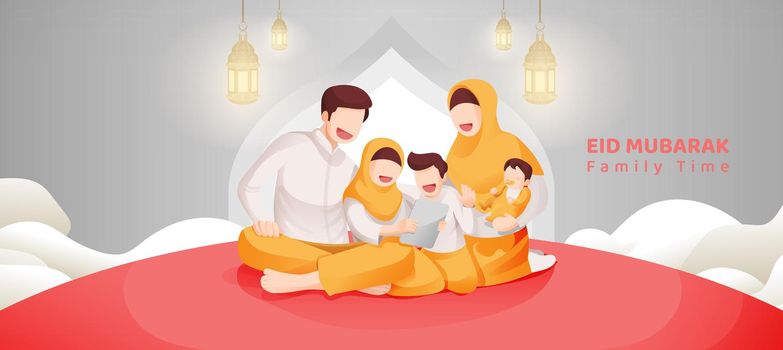 Eid Mubarak Muslim Celebration Family Gathering Together Illustration