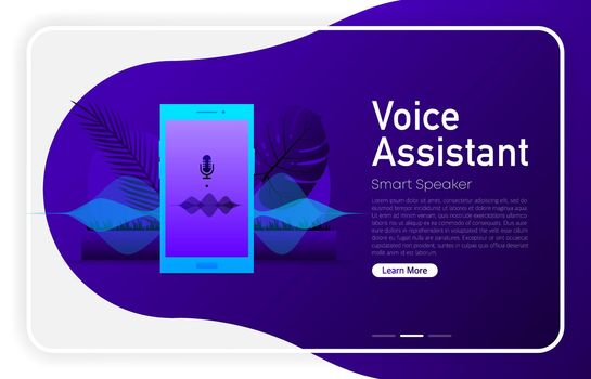 Voice Assistant on phone screen on dark gradient color. Browser window. Vector illustration.