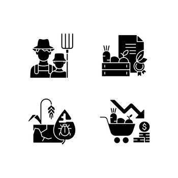 Agribusiness black glyph icons set on white space