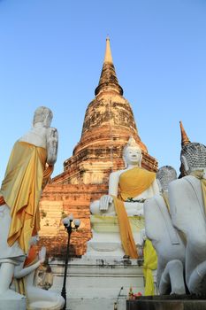 Buddha Status an Pagoda at Wat Yai Chaimongkol, Thailand