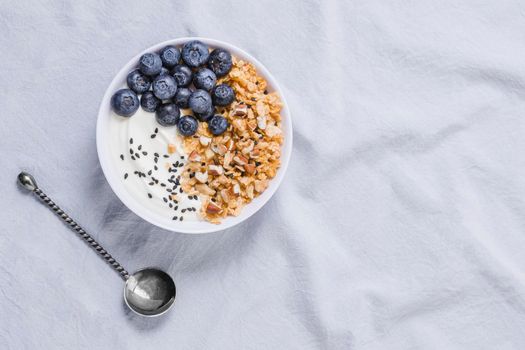 delicious yogurt bowl with blueberries oats