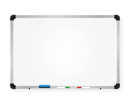Whiteboard for markers. Presentation, empty projection screen. Office and study tool isolated on white background. Vector.