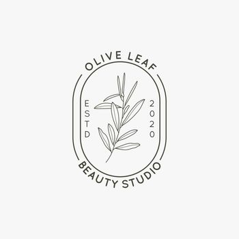 Olive Branch with Leaves Logo design template in simple minimal linear style. Abstract Feminine Vector Signs