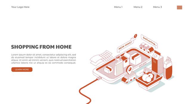 Landing Page for Online Shopping or Online Store in Isometric